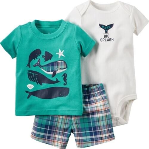 Newborn Infant Baby girl clothes 3pcs set T-shirt + Bodysuit+ Shorts Toddle Baby Boy 3 PCS Suit Kids girls clothing