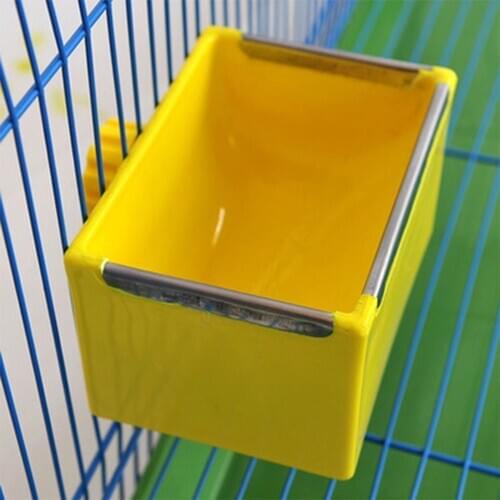 Pet Rabbit Cage Feeder Rectangular Plastic Feeding Trough Fixed In Cage For Chinchilla Food Basin Metal Edge Rabbit Accessories