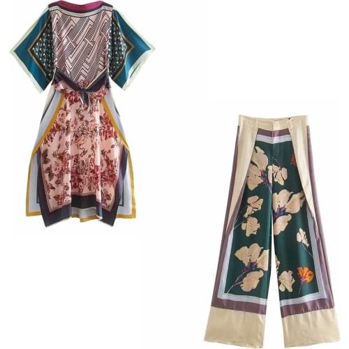 Xikom 2021 Summer Women Beach Style Two-Piece Set Female Kimono V- Neck Belt Dress Ladies High Waist Casual Pants Set