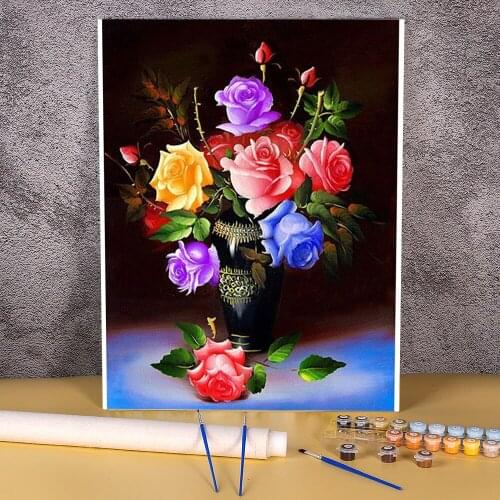 Flower Rose DIY Painting By Numbers Complete Kit Oil Paints 50*70 Boards By Numbers Wall Paintings Crafts Adults Drawing