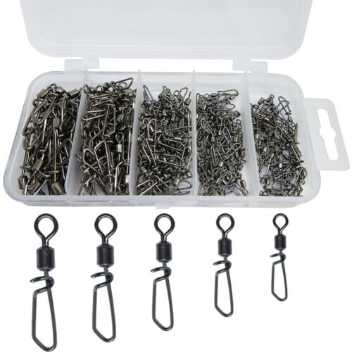 230-pieces Swivels Fishing Kit Rolling Swivel With T-Shape Snap Quick Clip Swivels Snap Fishing Line Hook Connector