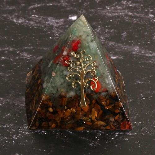 Natural Green Tanglin Tree of Life Orgonite Pyramids Chakras Tiger Eye Orgone Balance Energy Generator Meditation Orgon Pyramid