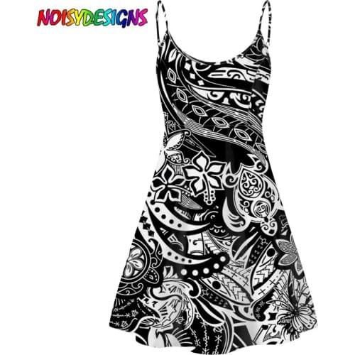 NOISYDESIGNS 2021 Dress for Woman Sexy Sleeveless Polynesian Hibiscus Turtle Print Vintage Black Mini Kobieta Sukienka Dresses