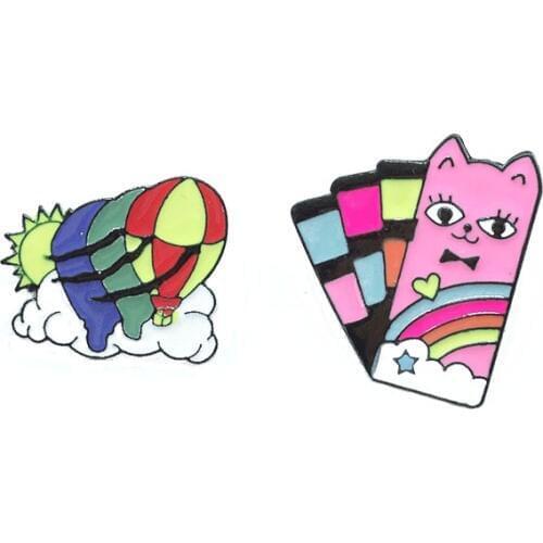 New hot air balloon sun brooch cat rotating eyeshadow brooch girl cute cosmetics hot air balloon brooch jewelry denim cloth