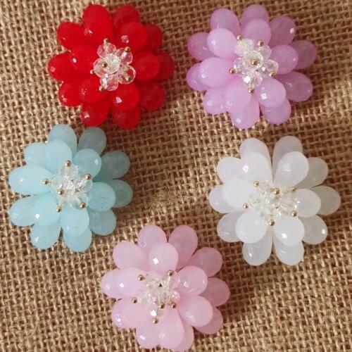 New style 30pcs/lot 36mm color acrylic petal core decoration handmade rounds flowers diy jewelry earring/garment accessory