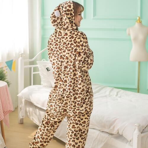 Adults Animal Pajamas Sets Cartoon Sleepwear Cosplay Zipper Women Men Winter Unisex Flannel Leopard Pajamas