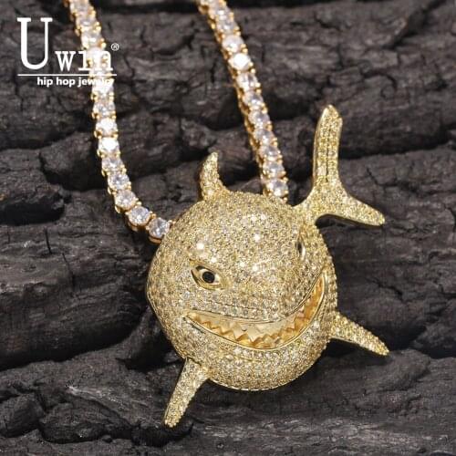 Uwin Shark Pendant Pendant With AAA Cubic Zircon Hiphop Necklace Tennis Chain Hip Hop Punk Jewelry