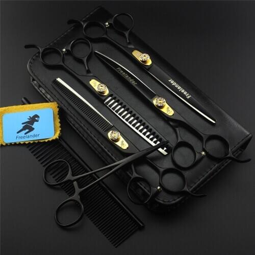 7.0 inch Japan Professional Pet Scissors Set Cat Dog Grooming Straight & Thinning & Curved Shears Fine/Shark Teeth Cutting Tools