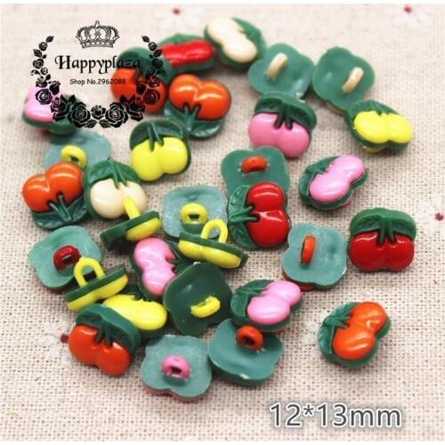 100pcs Mix Colors Plastic Fruit Cherry Shank Buttons Clothing Accessories Sewing Supplies,12*13mm