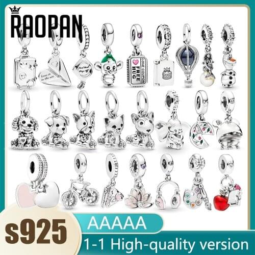 RAOPAN sterling silver double love happy birthday cake apple cute charm charm pendant suitable for birthday gifts ladies jewelry