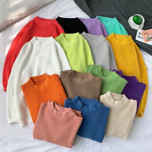Sweater Korean Women Pullovers 15 Color Solid Color Sweater Casual Oversize O-Neck Mens Winter Warm