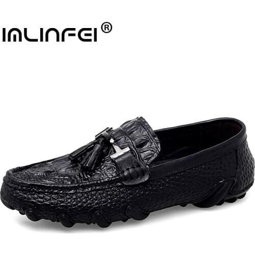 IMLINFEI Men Shoes Casual Shoes For Men Bean Shoes Genuine Leather Ventilation Casual Shoes Driving Shoes Cow Leather Boat Shoes