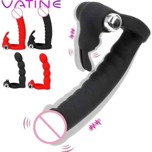 VATINE Double Penetration Sex Toys for Men Couple Prostate Massager Vibrator Anal Bead Plug Strapon Dildo Vibrator