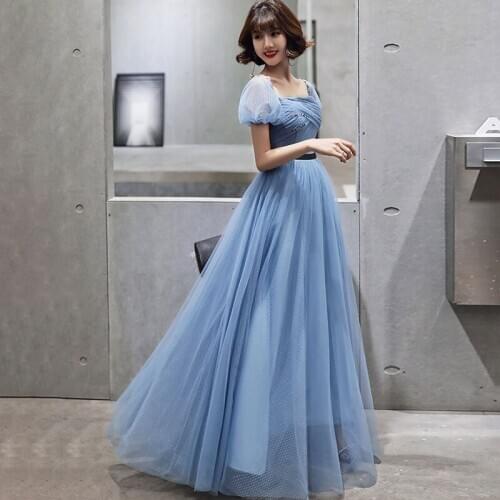 Evening Dresses Short Sleeves Square Collar Plus size A-line Floor-length Simple Elegant Beads New Woman Formal Party Dress A230