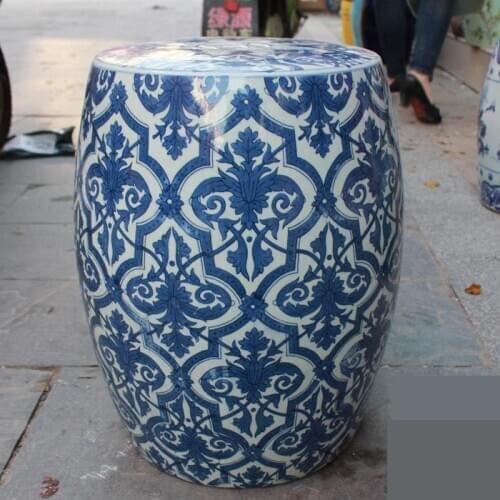 High quality Jingdezhen Ceramic Stool Hand-painted Round Stool Outdoor Bathroom Balcony Stool Antique Blue And White