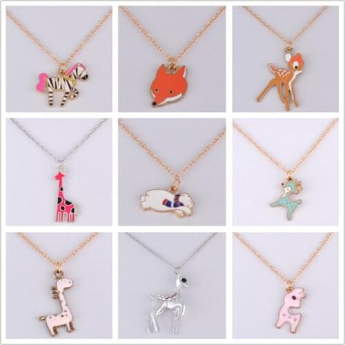 Forest animal hippo zebra fox bear giraffe sika deer necklace women enamel choker pendant necklace fashion costume jewellery