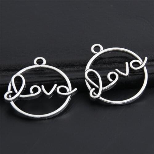 15pcs Silver Color Hollow Love Charms Carved Pendant Round Shaped Jewelry For Necklace Bracelet DIY Handmade 26mm A3004