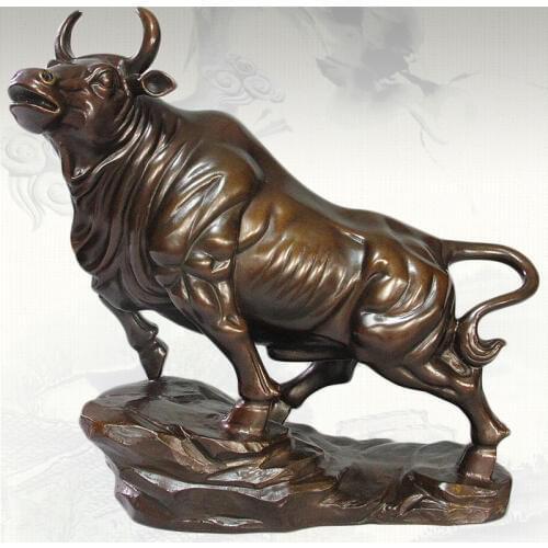 31CM large # company home equity market futures efficacious Talisman good luck Money Drawing gold Charging Bull bronze statue