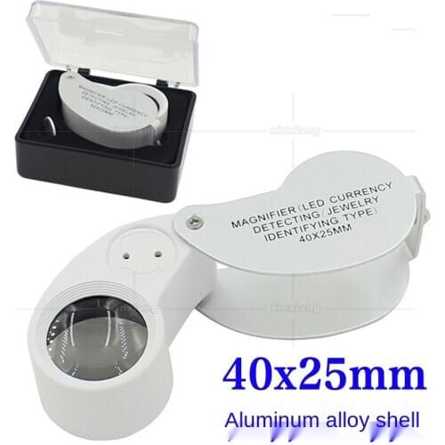 40 times magnifying glass foldable LED light money detector archaeological jewelry mirror English gift box