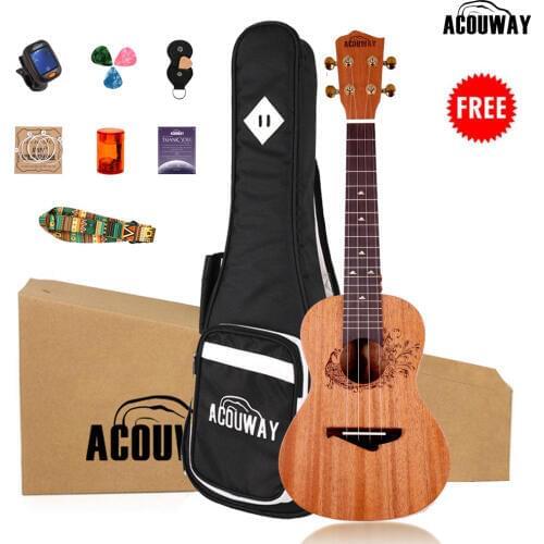 Acouway ukulele Concert Soprano Tenor ukulele Mahogany body 21/23/26 inch Ukelele for Beginner + Bag Strap Case Tuner string