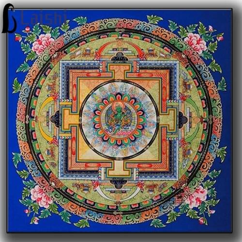 5D DIY Diamond Painting Green Tara Heart Mantra Bodhisattva Mandala Full Diamond Embroidery Cross Stitch Rhinestone Mosaic Gift