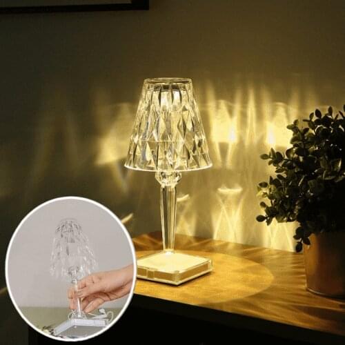 LED Diamond Crystal Projection Desk Lamp USB Charging Touch Sensor Restaurant Bar Decoration Table Lights Romantic Night Lamp