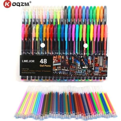 48 Colors Gel Pen Refills Glitter Metallic Watercolor Fluorescent Ink Pen Replacement Signature Rods School Office Supplies New