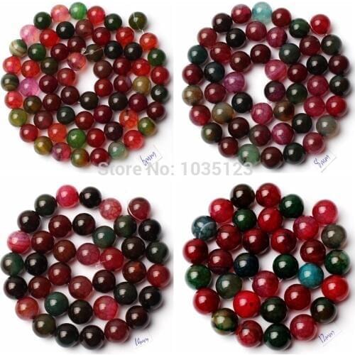 High Quality 4/6/8/10/12/14mm Natural Cracked Round Shape Mixed Color Agates Gem Loose Beads Strand 15 Inch wj219