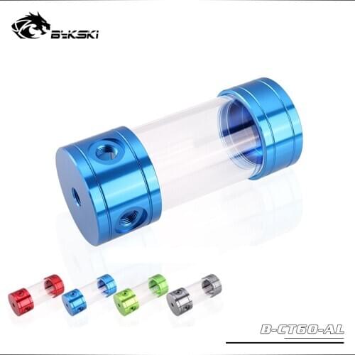 Bykski B-CT60-AL, 60mm Cylinder Reservoirs, Aluminum Alloy Cover Acrylic Body, 60mm Diameter 100/150/200/260mm Length