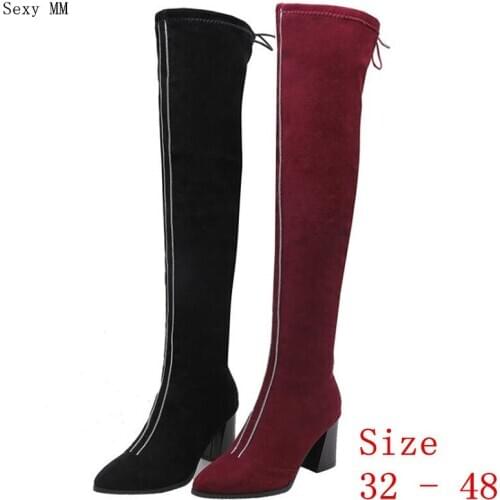 Spring Autumn Women Over the Knee Boots High Heel Woman Thigh High Boots Small Plus Size 32 - 48