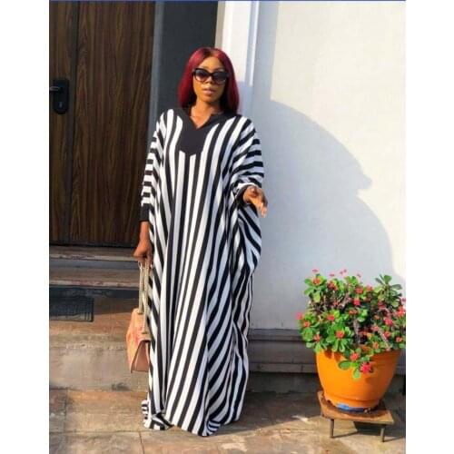 Tilapia casual oversize summer striped maxi long dress fashion big gowns three quarter sleeves without pockets