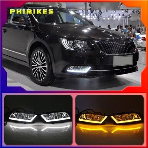 For Skoda Superb 2013-2015 Super Brightness Waterproof ABS Car DRL 12V LED Daytime Running Light With Fog Lamp Cover