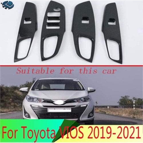 For Toyota VIOS 2019 Car Decoration Carbon Fiber Style Door Window Armrest Cover Switch Panel Trim Molding Garnish
