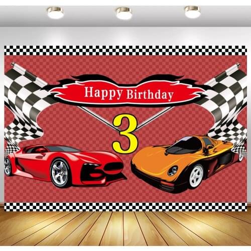 Cartoon Race Car 3rd Birthday Party Backdrop Custom Grid Flags Table Decor Game Theme Photo Background Banner Wall Posters