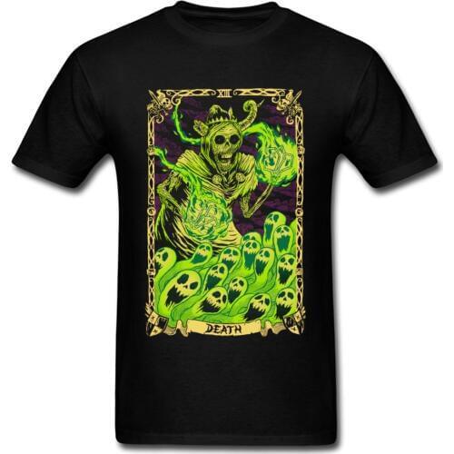 Street Style Popular T-Shirt Men Death Tarot Green Tshirt Big Size 100% Organic Cotton O Neck Band T Shirt Fashion Sweatshirt