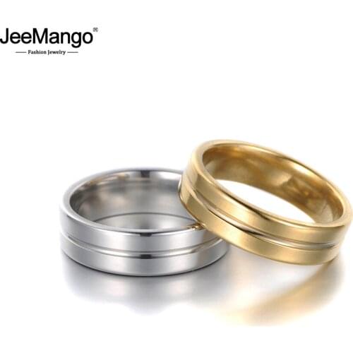 JeeMango Line Shape Stainless Steel Finger Ring For Women Men Simple Couple Stainless Steel Wedding Ring Jewelry Anneau JR18117
