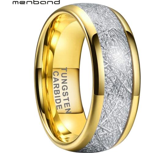 Bright Meteorite Ring Men Women Tungsten Wedding Band Yellow Gold Couple Ring 6MM 8MM Comfort Fit