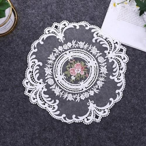 Lace Embroidery Decorative Tablecloth Candle Coaster Kitchen Accessories Retro Home Decor Flower White Beige Crochet Doily