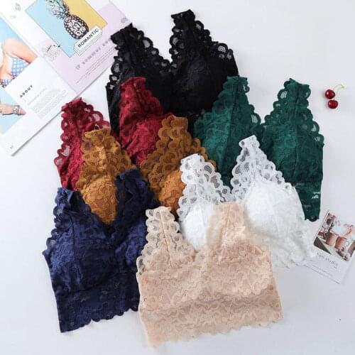 Hot Sale Sexy Lace Bralette Tube Tops Bandeau Summer Women Lace Bra Tanks Crop Tops Bandeau Girl Underwear Solid Color Camisole