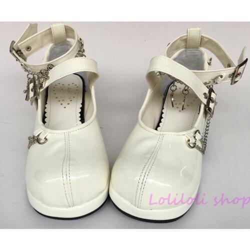 Princess sweet lolita shoes Lolita style Japanese design customized shoes white matt chain special shaped lace-up shoes 1f73