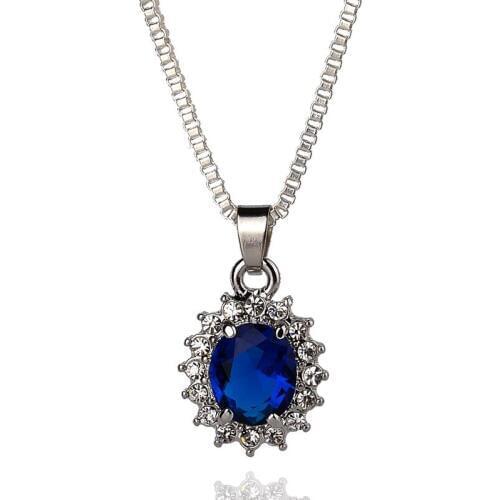 Fashion Classic New Product Austrian Crystal Zircon High-Quality Blue Pendant Necklace Of Lover Womens Gift Chain Jewelry