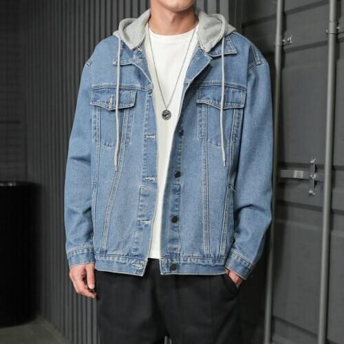 2021 Spring Denim Jacket Men Black Blue Casual Denim Jackets Male Cotton Hooded Jeans Coat Fashion Outwear