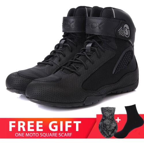 Motorcycle Boots Men Botas De Moto Summer Breathable Motorcycle Shoes Motorbike Chopper Cruiser Touring Ankle Shoes Black