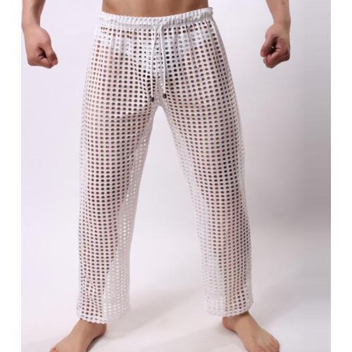 Mens Pyjama Bottoms Sexy See Through Transparent Pajama Pants Mens Pajamas Breathable Mesh Sleep Pants Gay Lingerie Underwear