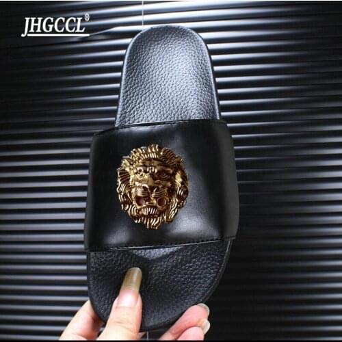 New mens beach shoes flip-flops brand designer sandal cowhide non-slip wear resistant flip-flops P1