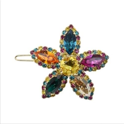 New Fashion Hot Sale Glass Claw Rhinestone Crystal Five Petals Flower Hair Clip For Girls Headwear 5 Styles Choice T1479