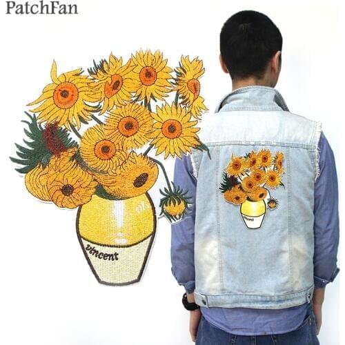 Patchfan Van gogh Sunflowers applique patches diy iron on para jeans bag shirt clothes punk stickers embroideried badges A1746