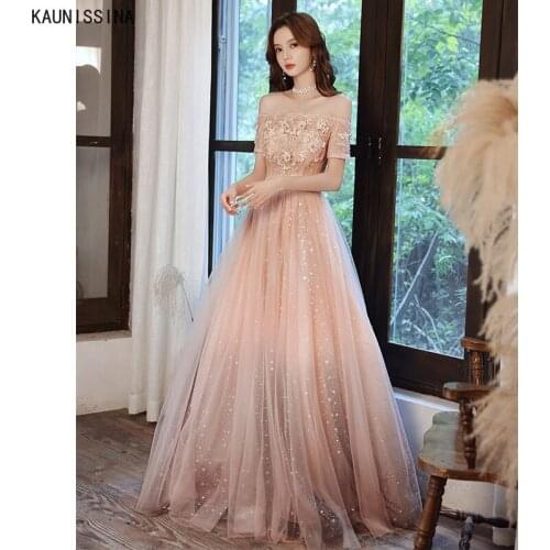 Sexy Evening Dresses A Line Long Off Shoulder Prom Formal Party Gowns Women Appliques Glitter Sparkle Elegant Evening Vestidos