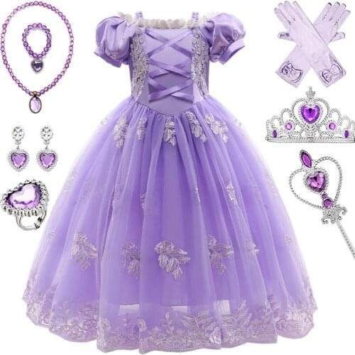Girls Princess Dress Sequins Fancy Cosplay Costume Kids Purple Series Luxury Ball Gown Halloween Birthday Party Dress Vestido
