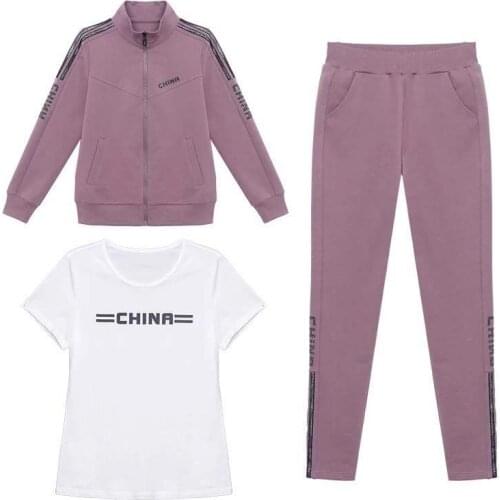 Casual Sportsman Women Suit Pants +T-shirt+Coat Spring Autumn Female Pants Suit 3pcs Outdoor Running Clothing